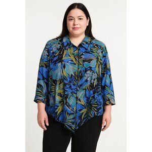 Carole Tomkins The Big Shirt Women’s Blouse – Abstract Floral Print, Rayon, Over